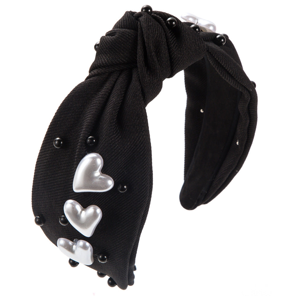 Wholesale Fabric Inlaid with Multiple Heart-shaped Pearl Studded Valentine's Day Headbands